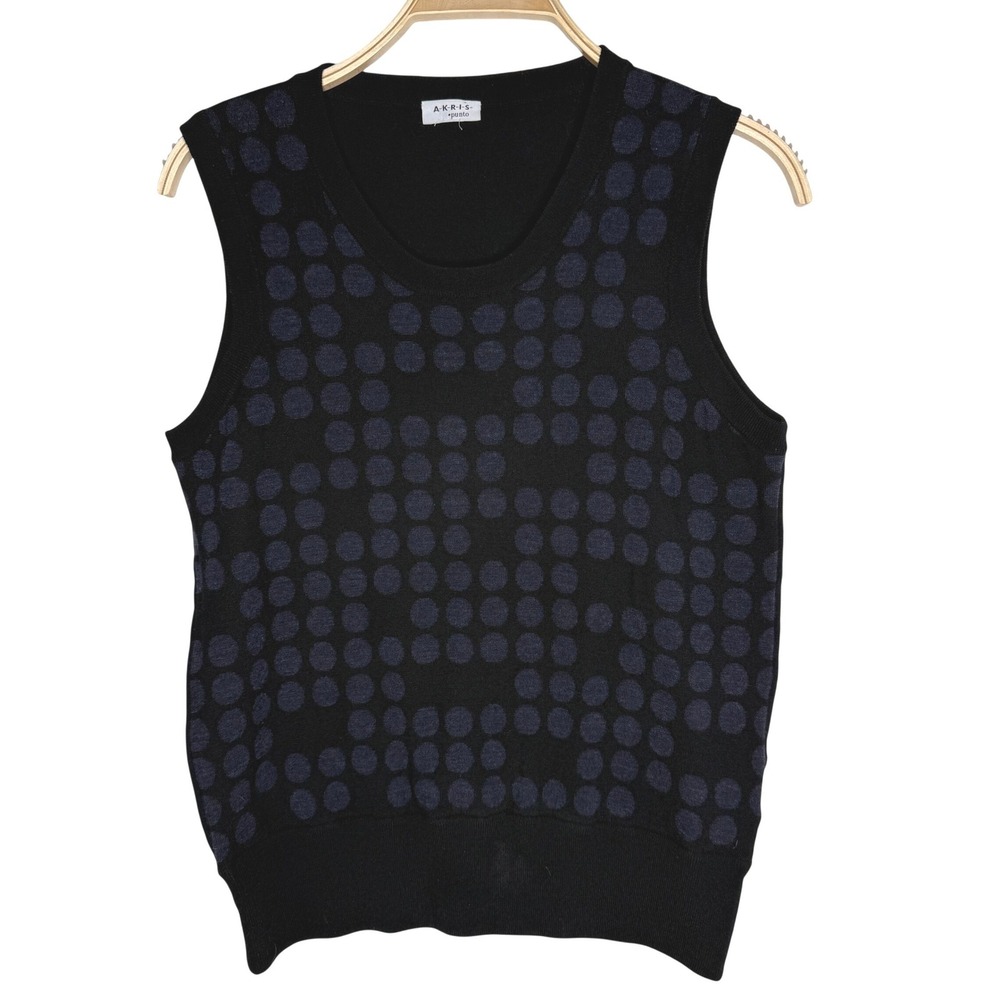 Akris Punto Black Sleeveless Knit Sweater Vest Polka Dot Pattern Women Sz‎ M